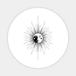 Sun Moon Face Black and White Magnet